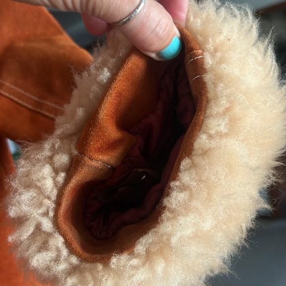 Vintage 1970s Brown Suede Leather Fur Lined Penny Lane Jacket XS - Picture 10 of 17